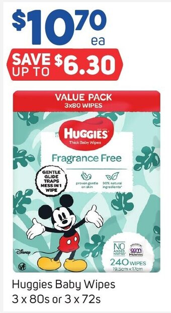 Foodland Huggies Baby Wipes 3 x 80s or 3 x 72s offer