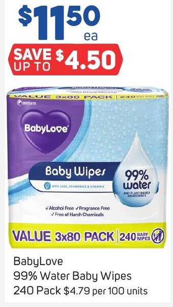 Foodland BabyLove 99% Water Baby Wipes 240 Pack offer
