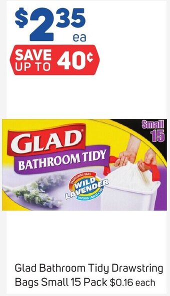 Foodland Glad Bathroom Tidy Drawstring Bags Small 15 Pack offer