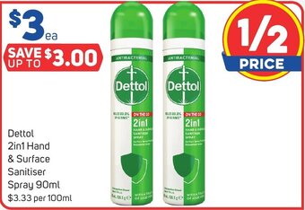 Foodland Dettol 2in1 Hand & Surface Sanitiser Spray 90ml offer
