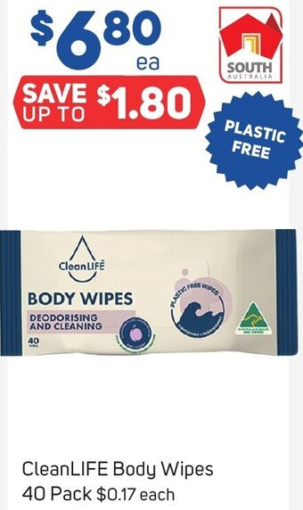 Foodland CleanLIFE Body Wipes 40 Pack offer