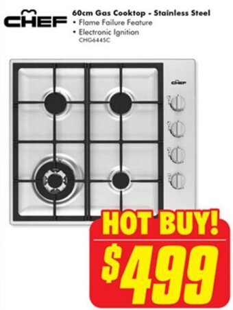 The Good Guys CHEF 60cm Gas Cooktop - Stainless Steel offer
