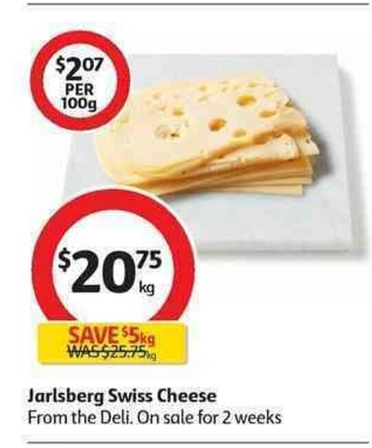 Jarlsberg Swiss Cheese per kg offer at Coles