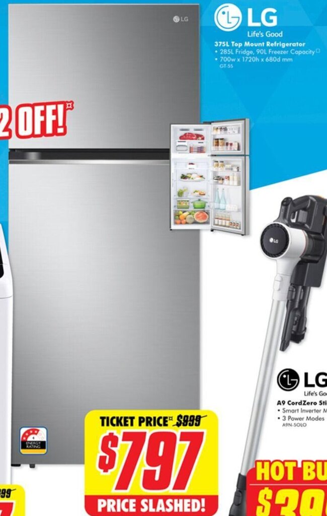 LG 375L Top Mount Refrigerator offer at The Good Guys
