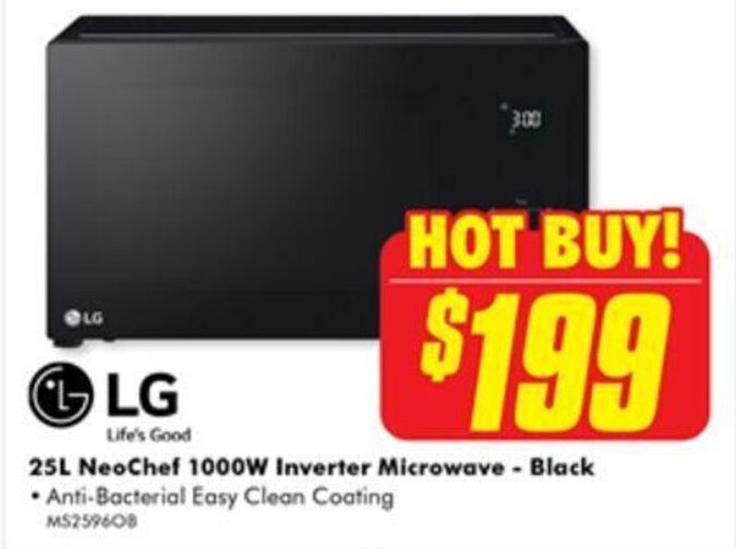 LG 25L NeoChef 1000W Inverter Microwave Black offer at The Good Guys