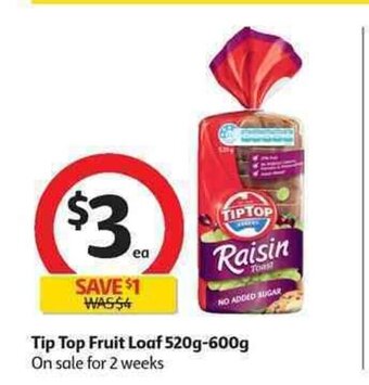 Coles Tip Top Fruit Loaf 520g - 600g offer