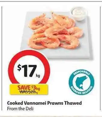 Coles Cooked Vannamei Prawns Thawed per kg offer
