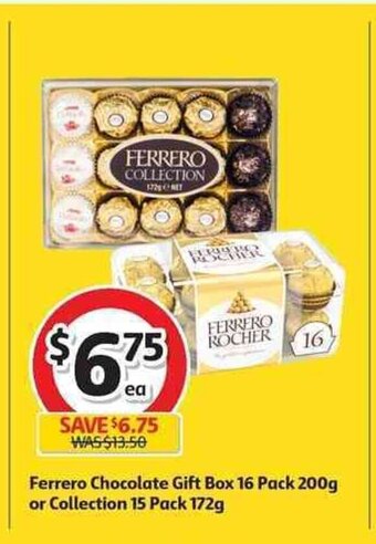 Coles Ferrero Chocolate Gift Box 16 Pack 200g or Collection 15 Pack 172g offer