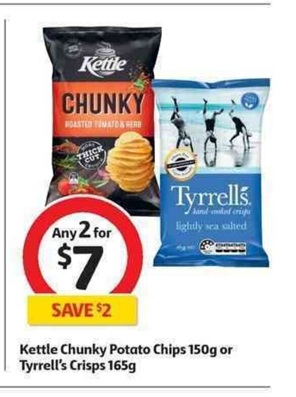 Kettle Chunky Potato Chips 150g or Tyrell's Crisps 165g offer at Coles