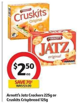 Coles Arnott's Jatz Crackers 225g or Cruskits Crispbread 125g offer