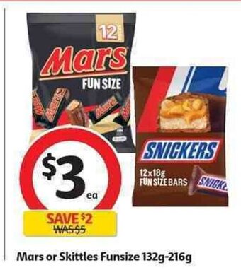 Coles Mars or Skittles Funsize 132g-216g offer