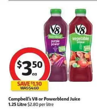 Coles Campbell's V8 or Powerblend Juice 1.25 Litre offer