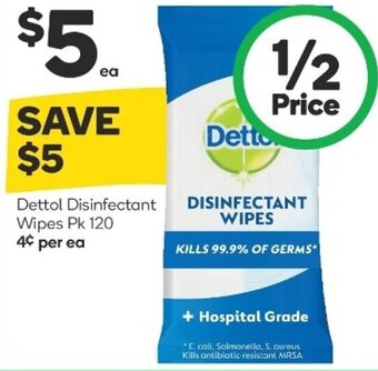 Woolworths Dettol Disinfectant Wipes Pk 120 offer