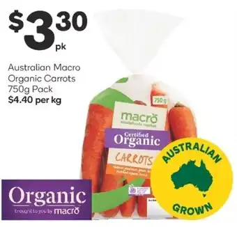 Woolworths Australian Macro Organic Carrots 750g offer
