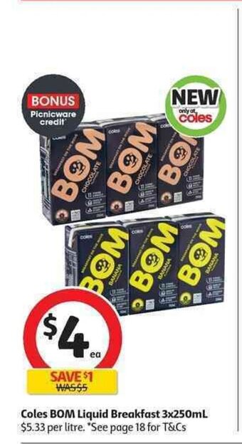 Coles Coles BOM Liquid Breakfast 3x250mL offer