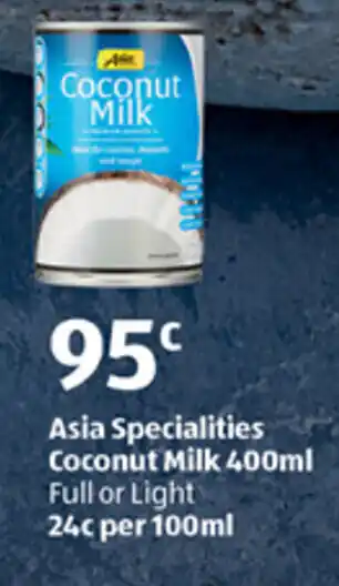 ALDI Asia Specialities Coconut Milk 400ml Full or Light 24c per 100ml offer