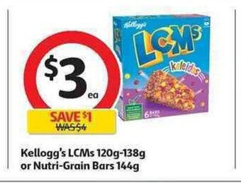 Coles Kellogg's LCMs 120g-138g or Nutri-Grain Bars 144g offer