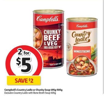 Coles Campbell's Country Ladle or Chunky Soup 495g-505g offer