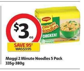 Coles Maggi 2 Minute Noodles 5 Pack 335g-380g offer
