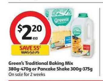 Coles Green's Traditional Baking Mix 380g-470g or Pancake Shake 300g-375g offer