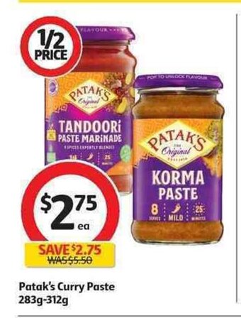 Coles Patak's Curry Paste 283g-312g offer