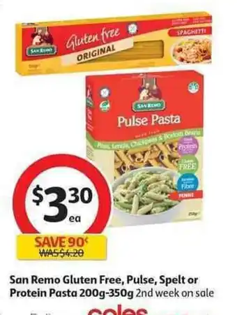 Coles San Remo Glutten Free, Pulse, Spelt or Protein Pasta 200g-350g offer