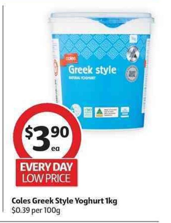 Coles Greek Style Yoghurt 1kg offer at Coles