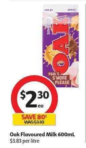 Coles Oak Flavoured Milk 600mL offer