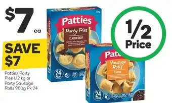 Woolworths Patties Party Pies 1,12kg or Party Sausage Rolls 900g offer