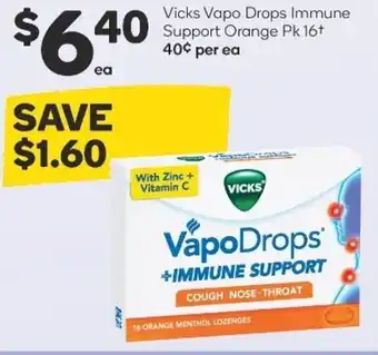 Woolworths Vicks Vapo Drops Immune Support Orange Pk 16+ offer