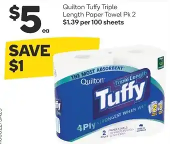 Woolworths Quilton Tuffy Triple Length Paper Towel Pk 2 offer