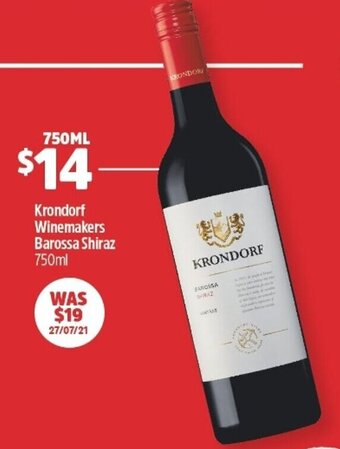 Woolworths Krondorf Winemakers Barossa Shiraz 750ml offer