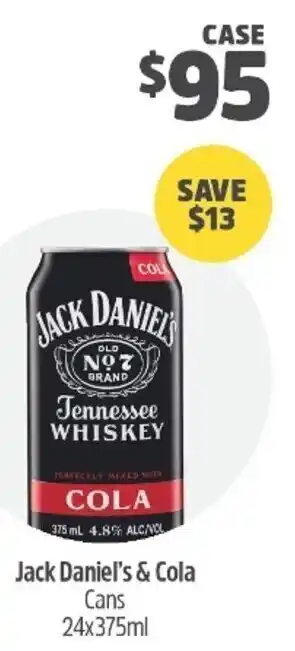 Woolworths Jack Daniel's & Cola Cans 24x375ml offer
