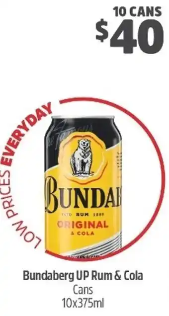 Woolworths Bundaberg UP Rum & Cola 10x375ml offer