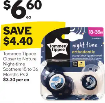 Woolworths Tommee Tippee Closer to Nature Night-time Soothers 18 to 36 Months Pk 2 offer