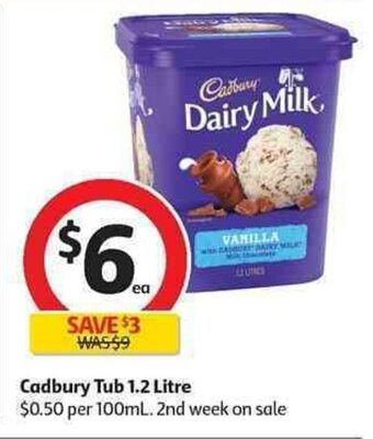 Coles Cadbury Tub 1.2 Litre offer