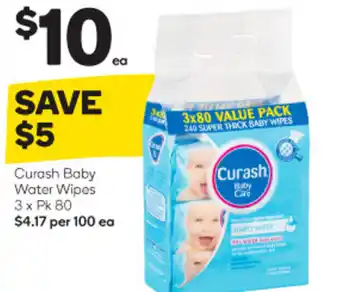 Woolworths Curash Baby Water Wipes 3 x Pk 80 offer