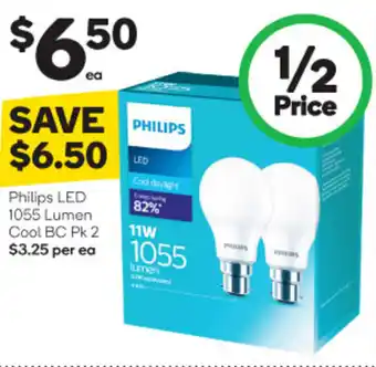 Woolworths Philips LED 1055 Lumen Cool BC Pk 2 offer