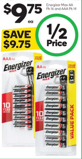 Woolworths Energizer Max AA Pk 16 and AAA Pk 14 offer