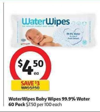 Coles WaterWipes Baby Wipes 99.9% Water 60 Pack offer