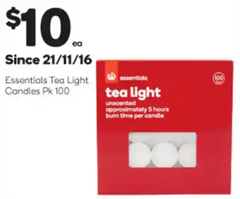 Woolworths Essentials Tea Light Candles Pk 100 offer