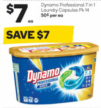 Woolworths Dynamo Professional 7 in 1 Laundry Capsules Pk 14 offer