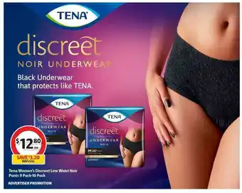 Coles Tena Women's Discreet Low Waist Noir Pants 9 Pack - 10 Pack offer