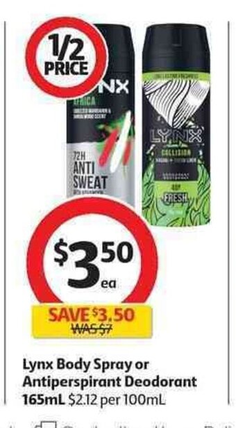 Coles Lynx Body Spray or Antiperspirant Deodorant 165mL offer