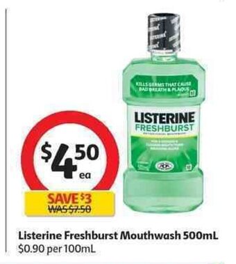 Coles Listerine Freshburst Mouthwash 500mL offer