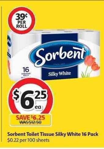 Coles Sorbent Toilet Tissue Silky White 16 Pack offer