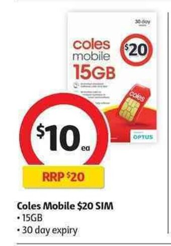 Coles Coles Mobile $20 SIM offer