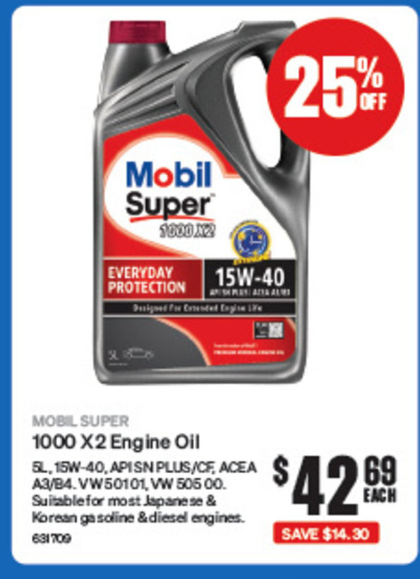 Mobil Super 1000 X2 Engine Oil offer at SuperCheap Auto