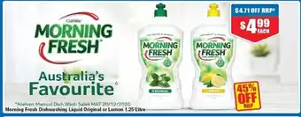 Chemist Warehouse Morning Fresh Dishwashing Liquid Original or Lemon 1.25 Litre offer
