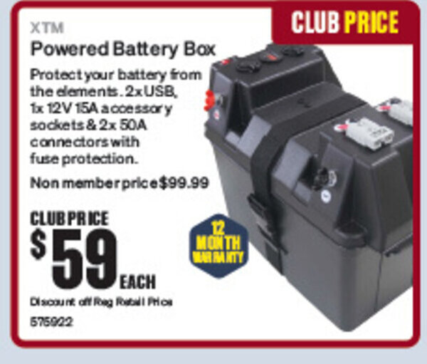 XTM Powered Battery Box offer at SuperCheap Auto